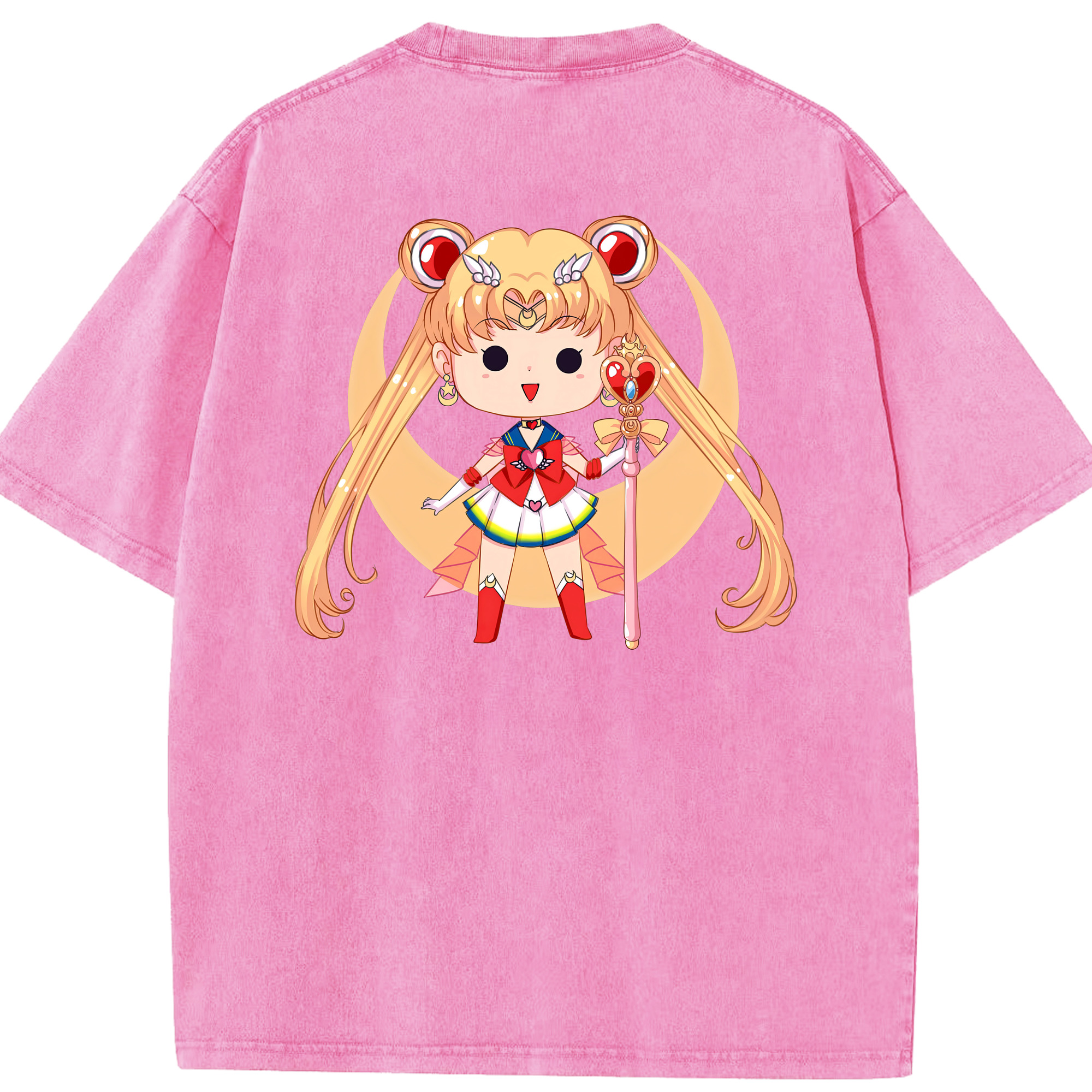 （画像用） 美少女戦士セーラームーン 月野 うさぎ つきの うさぎ Sailor Moon Tsukino Usagi 綿100% ヴィンテージ風 半袖Tシャツ（背面プリント）
